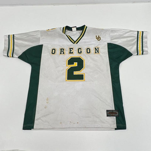 Men's Playmaker White & Green Short Sleeve Ducks Team Jersey #2 - Size Large