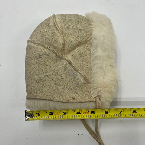 Vintage Tan Suede Sheepskin Shearling Lined Trapper Bonnet Hat