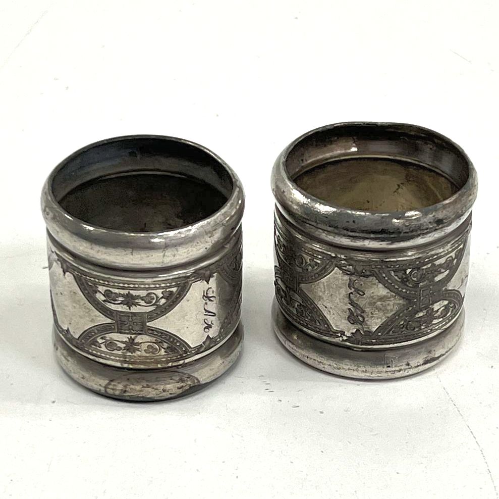 Vintage 1890s Aesthetic Silverplate Napkin Rings Lot 2 Monogrammed Floral