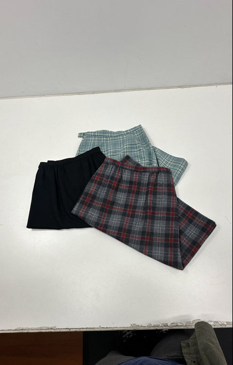 Vintage Pendleton Women's Wool Skirt Lot 3pc Plaid Tartan Solid Black Sz 8