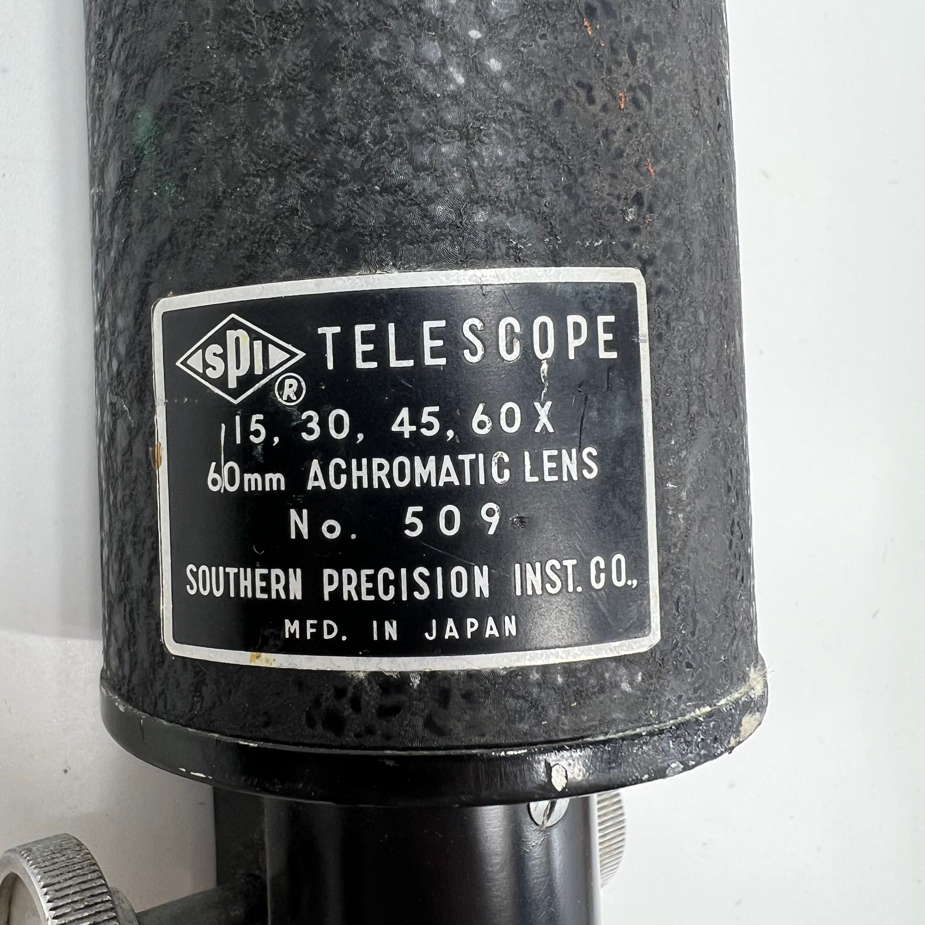 Vintage SPI Telescope No. 509 60mm Achromatic Lens with Wooden Tripod *Fair