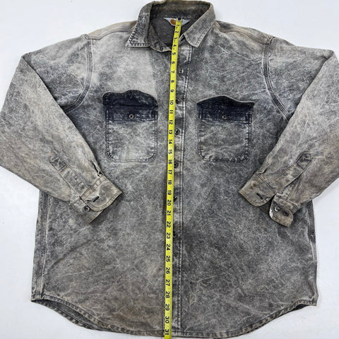 Carhartt Men's Gray Acid Wash Sun Faded Distressed Work Shirt Size XXL