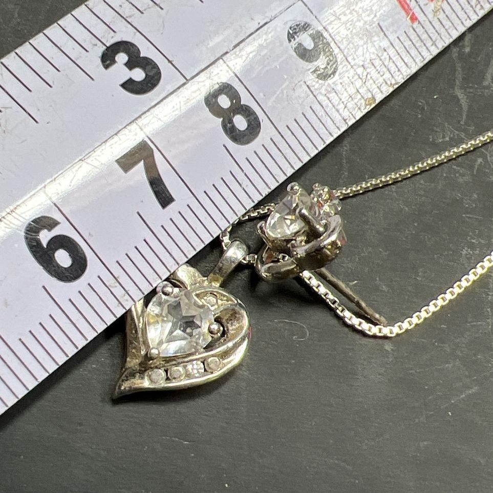 925 Sterling Silver CZ Heart Necklace and Earrings Set 5.29g