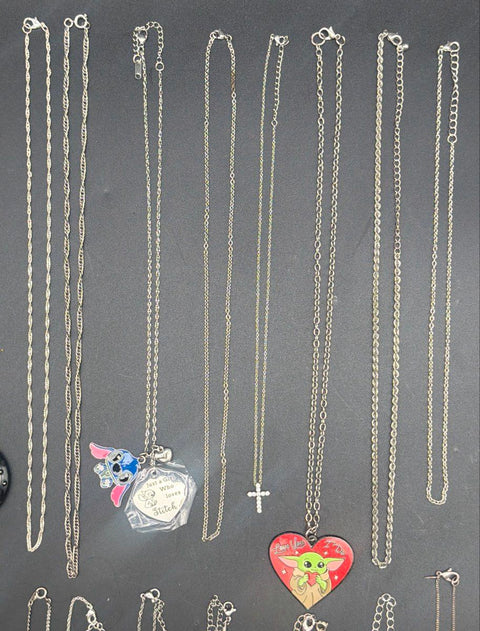 Silver Tone Fashion Jewelry Necklace Lot 23 Grogu Stitch Themed Pendants