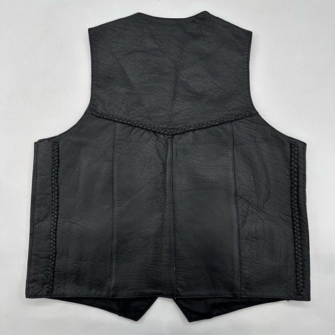 Vintage 90s Real Leather Milwaukee WI Men's Black Braided Biker Vest Sz 50