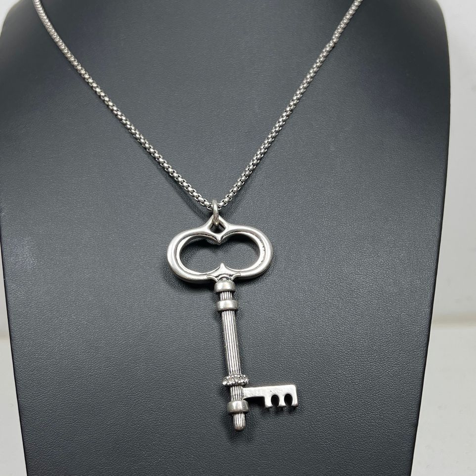 Chico's Key Silver Tone Pendant Necklace