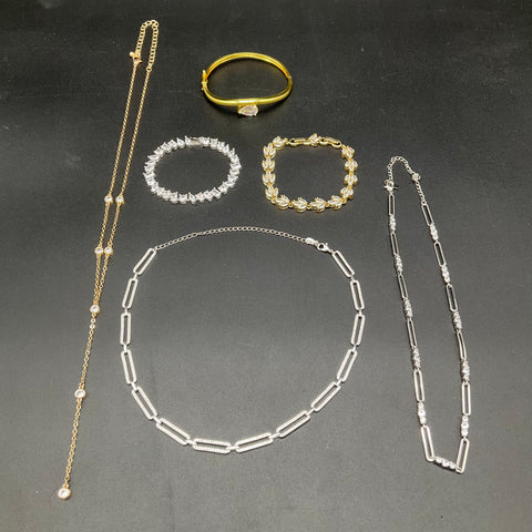 Costume Jewelry Lot of 6 Gold Silver Tone Paperclip Necklaces Tennis Bracelets