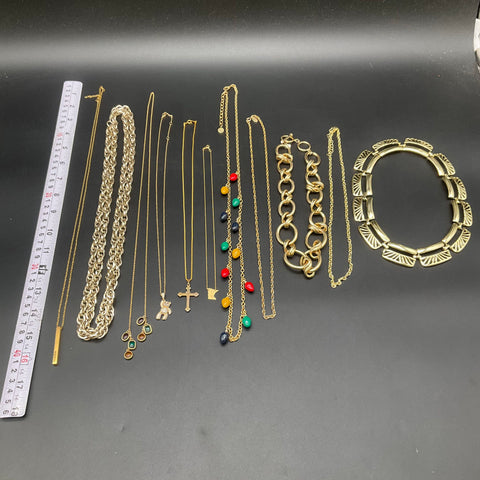 Vintage & Modern Jewelry Lot 11 Necklaces Talbots Cross Teddy Bear Gold Tone