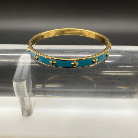 Coach Gold Tone Teal Enamel Raised Star Bangle Bracelet 7.75"