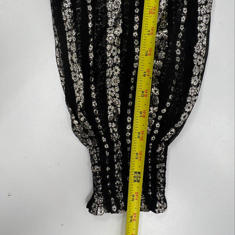 Michael Kors Women's Metallic-Stripe Smocked Jumpsuit Black Silver NWT Sz 10