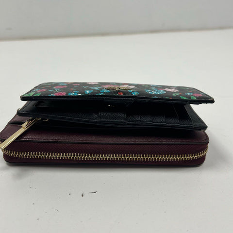 Kate Spade Burgundy Leather & Black Floral Print Wallets Lot of 2