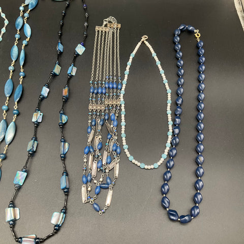 Mixed Blue Tone Costume Necklace Jewelry Lot 0.6 Lbs Vintage to Modern 11pc