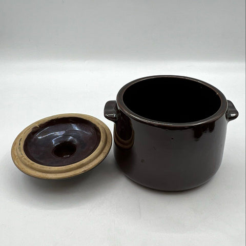 West Bend Brown Glazed Ceramic Bean Pot Set with 4 Bowls 6 Piece Vintage