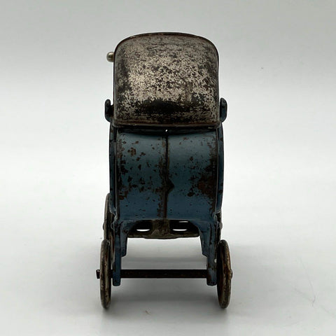 Vintage Cast Iron Miniature Doll Stroller Carriage Blue Paint Spoke Wheels