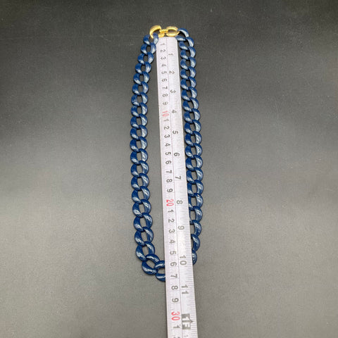 Vintage Napier Blue Enamel Link Necklace Gold Tone Chunky Curb Chain 24"