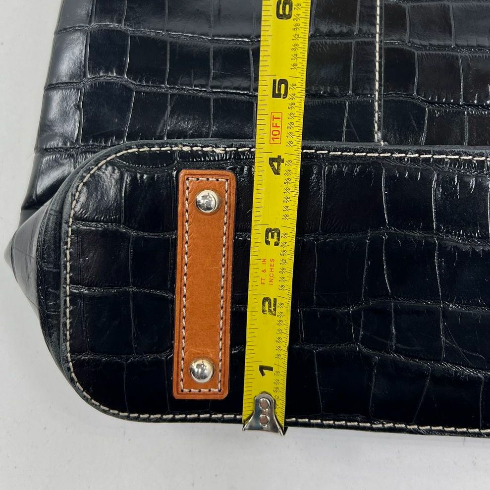 Dooney & Bourke Croc Embossed Leather Lexington Shopper Tote Bag Black Brown