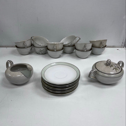 Narumi Southwind Fine China 23pc Tea Set Bamboo Pattern Cups Saucers Vintage
