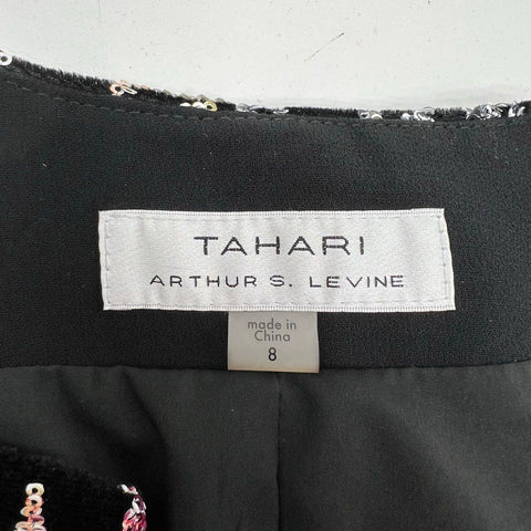 Tahari ASL Women's Sequin Burnout Velvet Jacket Black Pink NWT Size 8