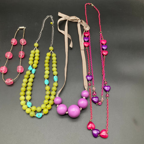 Colorful Costume Jewelry Lot of 5 Necklaces Hearts Shell Beads Ribbon Boho