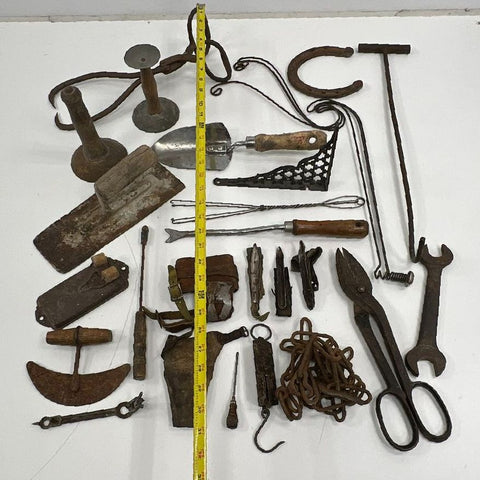 Vintage Antique Primitive Tool Lot Rustic Farmhouse Decor Iron Tools Mixed