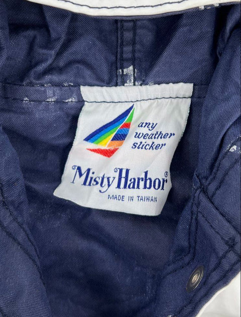 Vintage 80s Misty Harbor Any Weather Slicker Rain Coat Hooded Sailboat Logo Sz M