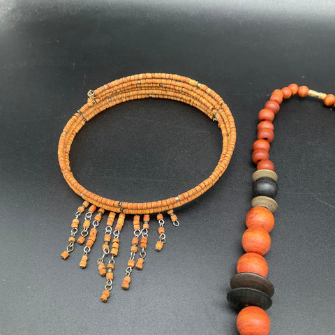 Vintage Boho Jewelry Lot of 7 Tiger's Eye Wood Bead Feather Stone Necklaces