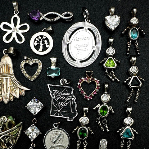 Silver Tone Pendants Jewelry Lot 32 Pcs Hearts Crosses Figures Noah's Ark