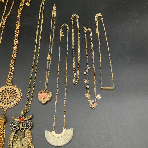 Modern Fashion Jewelry Lot of 12 Gold Tone Silver Tone Owl Tassel Necklaces