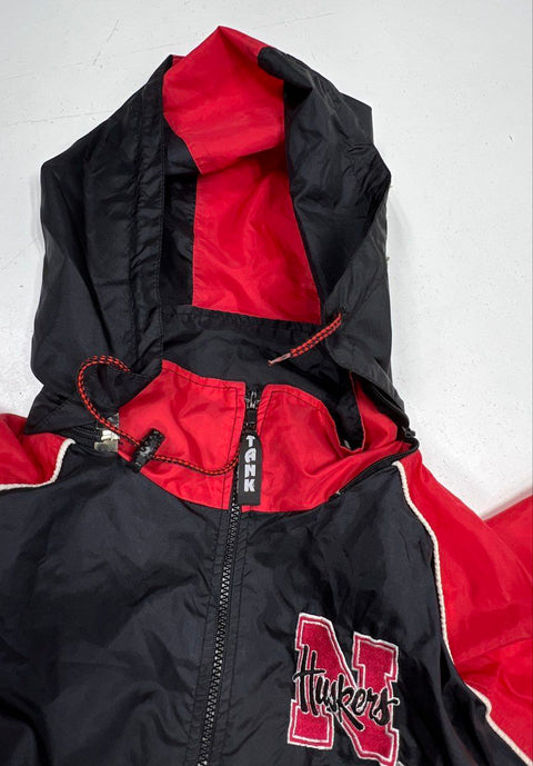 Vintage 90s Tank Nebraska Huskers Embroidered Hooded Windbreaker Jacket Sz L