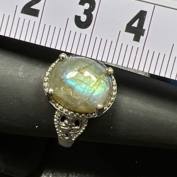 Labradorite Silver Tone Ring Size 8 IOB