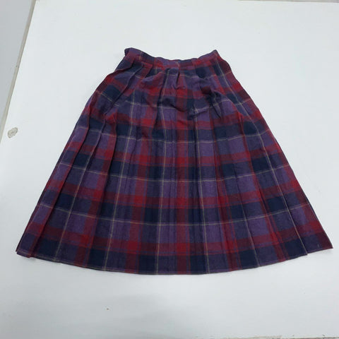 Vintage 80s Oscar De La Renta Purple Plaid Wool Blend Pleated Skirt Womens 13/14