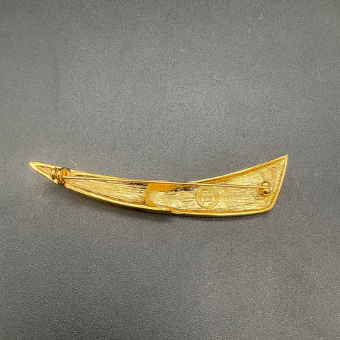 Vintage Givenchy Paris New York Gold Tone Modernist Curved Brooch 5 In
