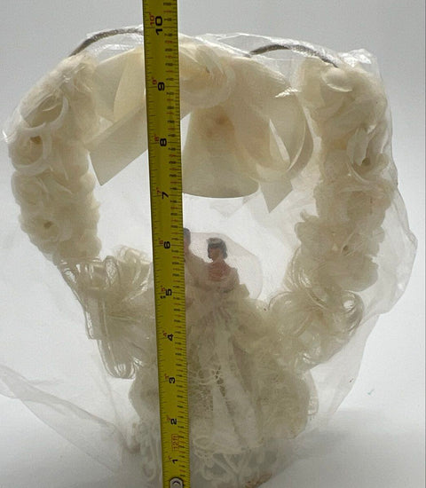 Vintage Mid Century Wedding Cake Topper Bride Groom Floral Heart Arch Bell 10"