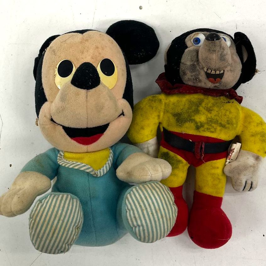 Vintage Playskool Mickey Mouse + Knickerbocker Mighty Mouse Plush Doll Lot