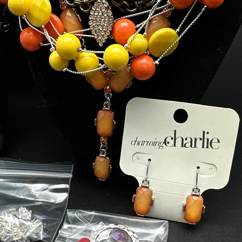 Vibrant Statement Costume Jewelry Lot Charming Charlie Necklaces Earrings 35+ Pc