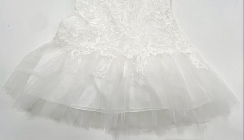 Untamed Petals Women's White Lace Sequin Tulle Mini Dress Mock Neck Bridal Sz M
