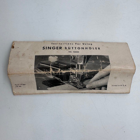 Vintage Singer 160506 Buttonholer Sewing Machine Attachment Case & Manual