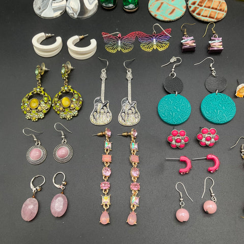 Vintage and Modern Costume Jewelry Lot of 30 Pairs Earrings Hoops Dangles Studs