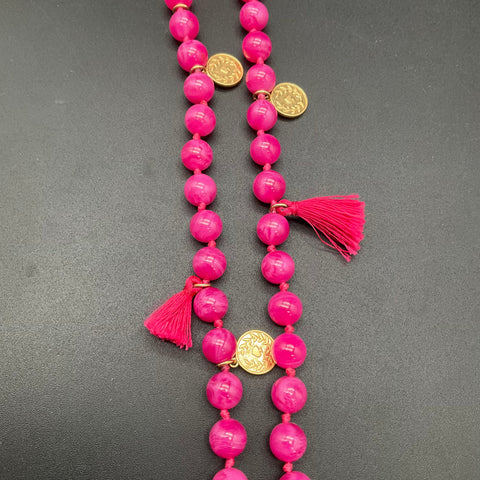 Kate Spade New York Gold Tone Pink Marbled Bead Tassel Necklace 18-20"