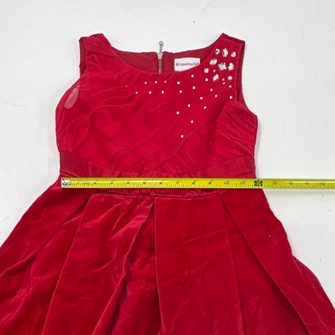American Girl Girl's Red Velvet Rhinestone Pleated Holiday Dress Sz 10