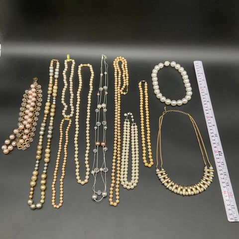 Vintage Faux Pearl Costume Jewelry Lot 12 Necklaces Bracelet Multi-Strand 1.1lb