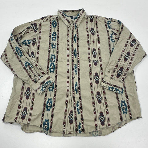Vintage 90s Wrangler Aztec Southwestern Print Western Button Down Shirt Sz 3X