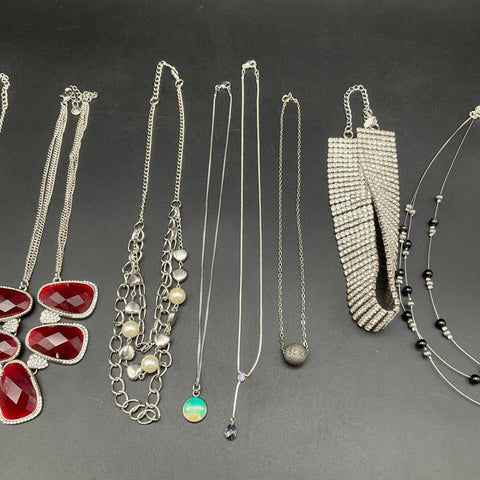 Vintage Modern Costume Jewelry Lot 10 Necklaces Rhinestone Statement Beads