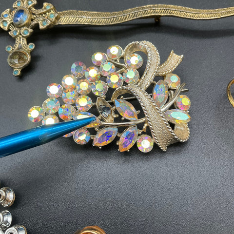 Vintage to Modern Costume Jewelry Lot 14 Brooches Pins Rhinestone Faux Pearl