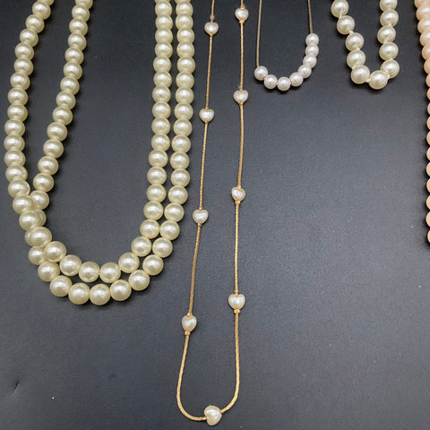 Vintage Faux Pearl Necklace Jewelry Lot of 7 Monet Gold Tone Chain Strands