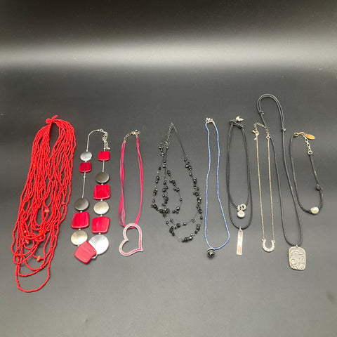 Fashion Costume Jewelry Lot 10 Necklaces Statement Beaded Cord Heart Horseshoe