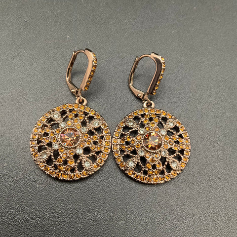 Givenchy Bronze Tone Champagne & Brown Crystal Necklace & Earring Jewelry Set