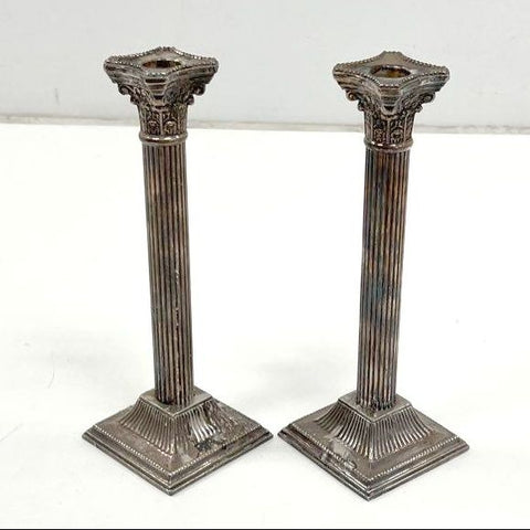 F.B. Rogers Silver Plate Corinthian Column Candlesticks Pair Vintage 10.5"