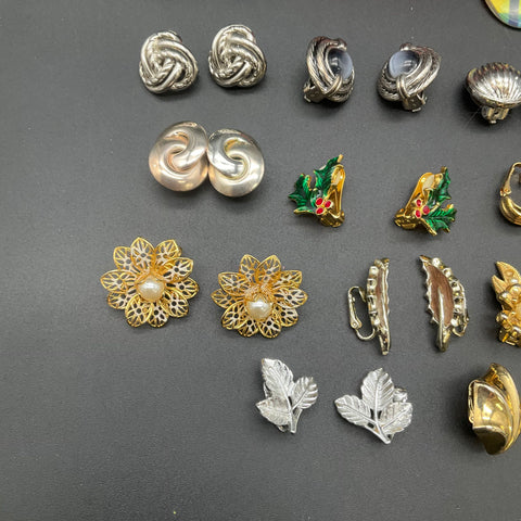 Vintage Clip On Earrings Jewelry Lot of 17 Pairs Trifari Sarah Coventry Retro
