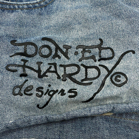 Vintage Y2K Ed Hardy Women's Blue Denim Cut Off Shorts Born Free Swallow Sz L
